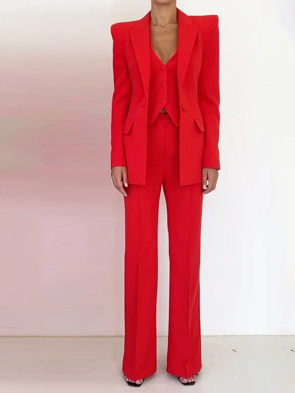 Red Blazer & Pants Coord Two Piece Set