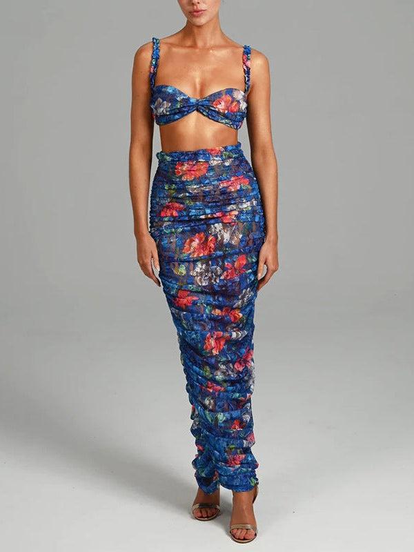 Floral Print Bralette Crop Top & Skirt Coord Set