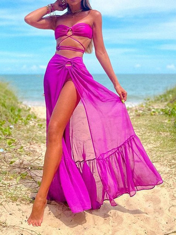 Pink Tube Top & Split Skirt Coord Set