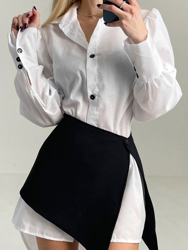 White Shirt & Irregular Asymmetric Skirt Set