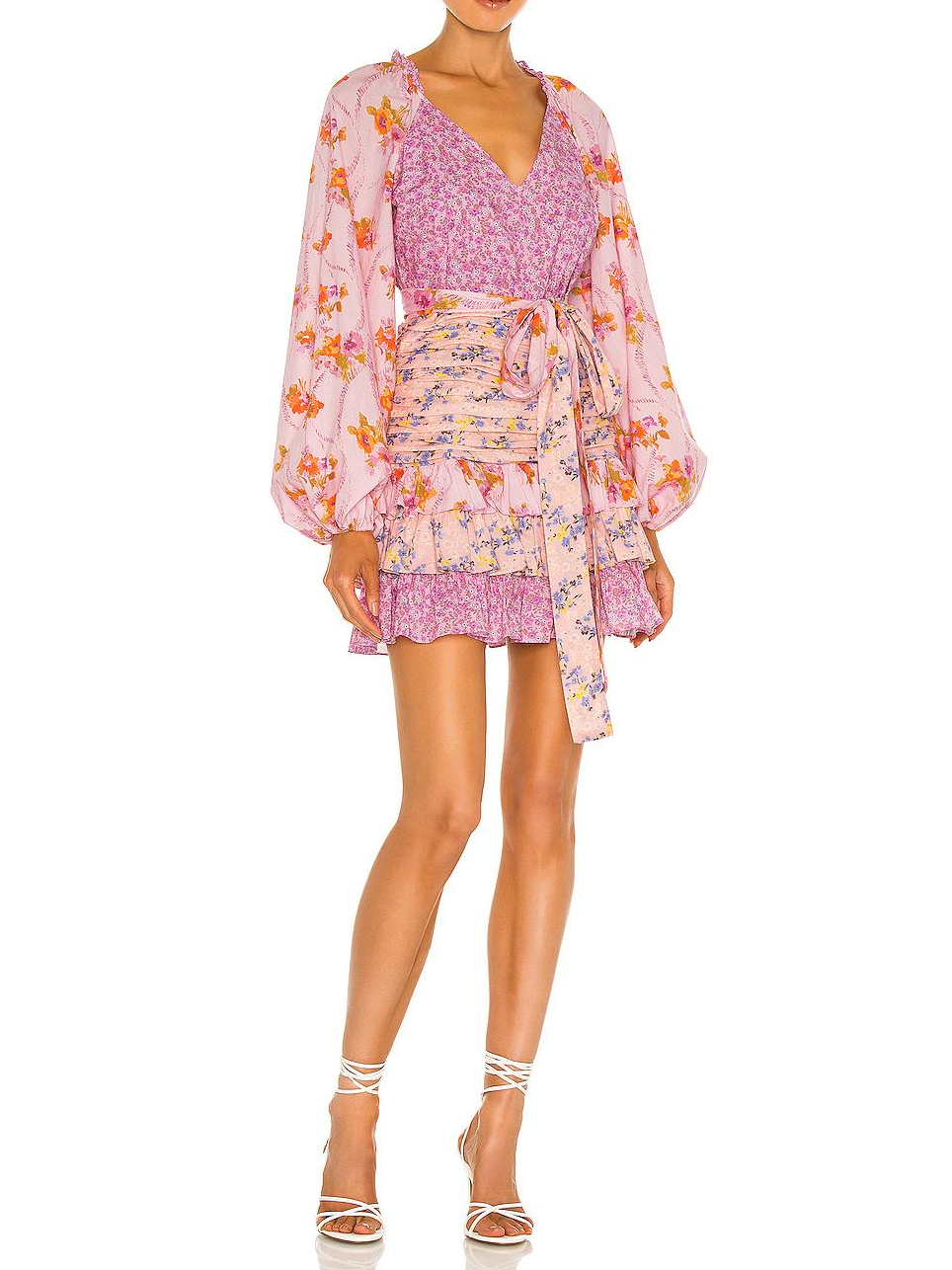 Pink Floral Printed High Waist Dress