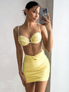 Ruched Pleated Backless Bandeau Top & Skirt Set