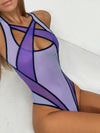 Purple Color Contrast Patchwork Bodysuit