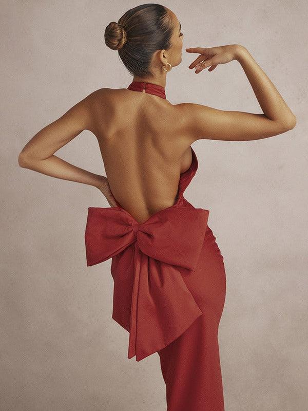 Backless Big Bow Halterneck Backless Dress