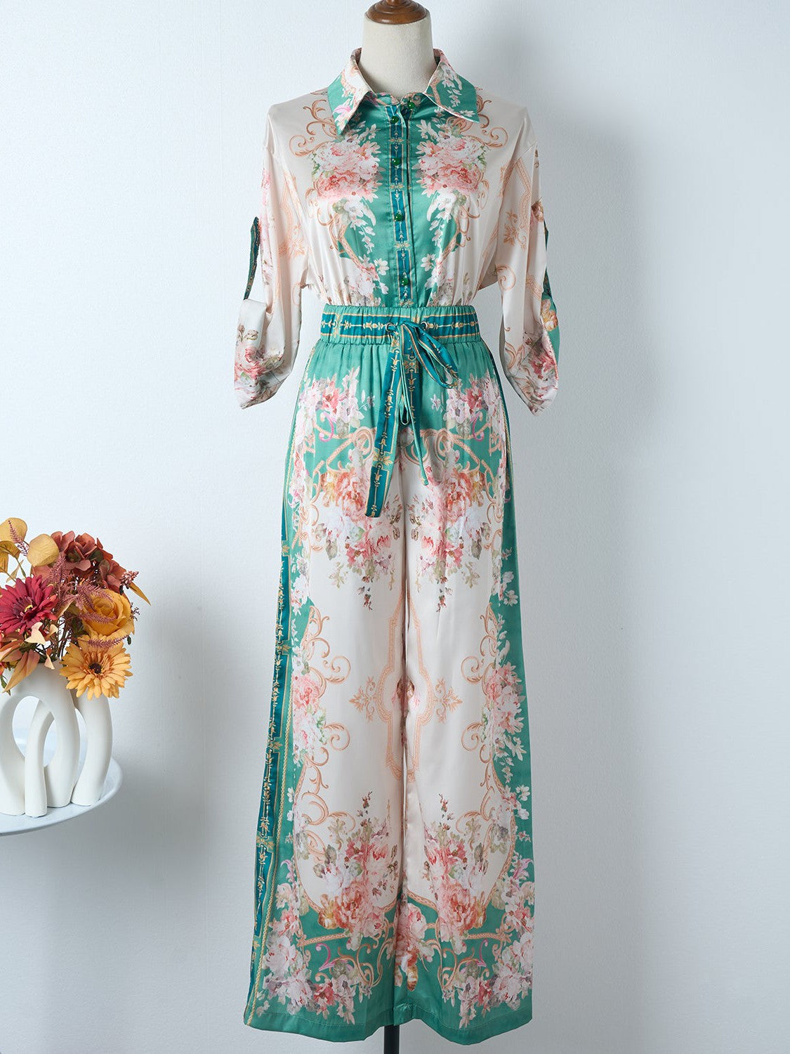 Vintage Print Shirt And Pant Coord Set