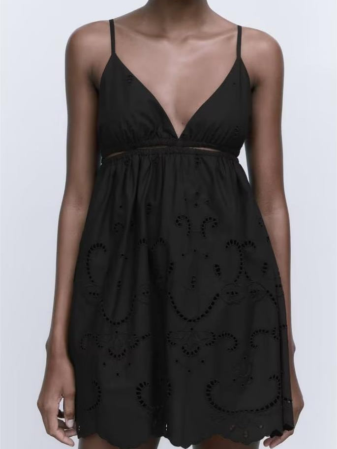 Black Hollow Out Short Cami Dress