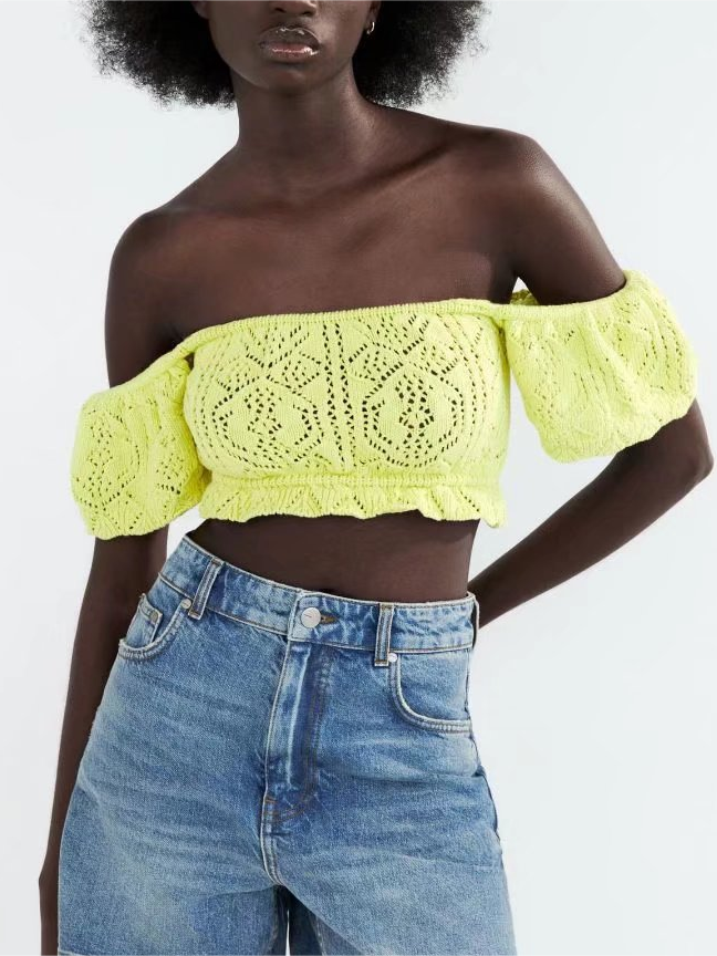 Jacquard Hollow Out off Shoulder Knitted Top