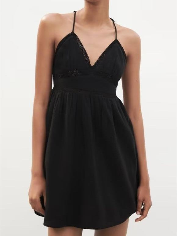 V Neck Embroidered Lace A Line Dress