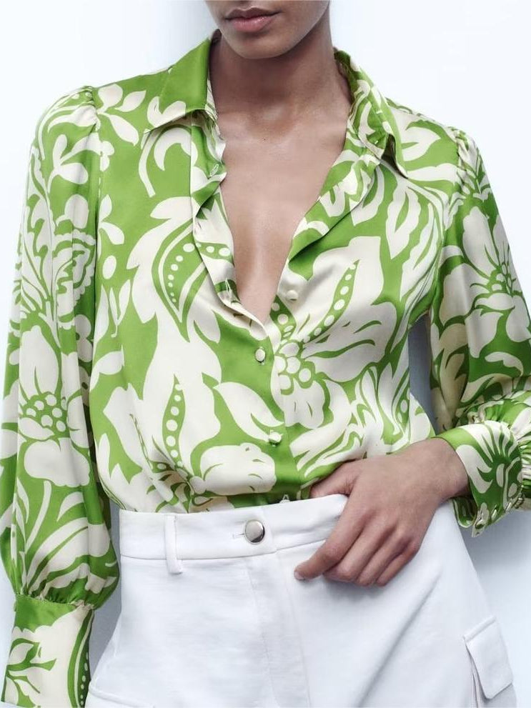 Retro Loose Top Printed Drape Shirt