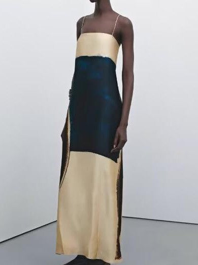 Retro Print Spaghetti Strap Maxi Dress