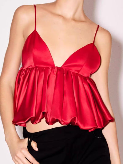 Ruffle Spaghetti Strap V Neck Cami Top
