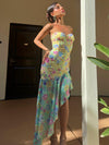 Floral Print Mesh Tube Top Fishtail Dress