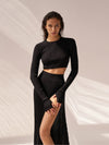 Knitted Slit Sweater Crop Top & Pleated Skirt Set