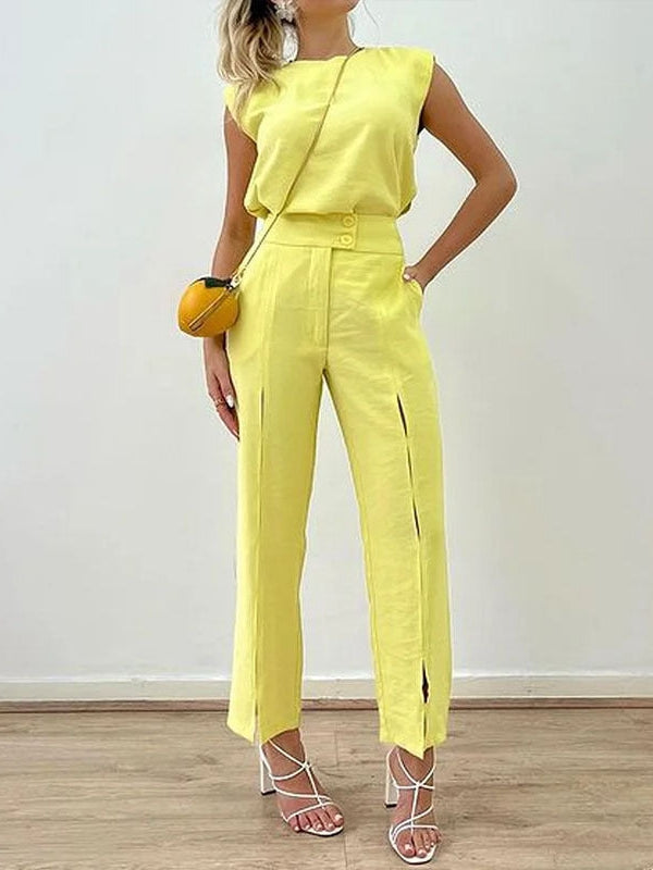 Sleeveless Top Hollow Out Cutout Pants Set