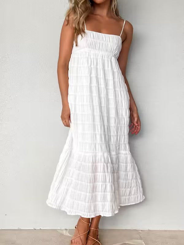 Jacquard Backless Tube Top Strap Dress