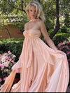 Pink Tube Top Ruffled Maxi Split Dress