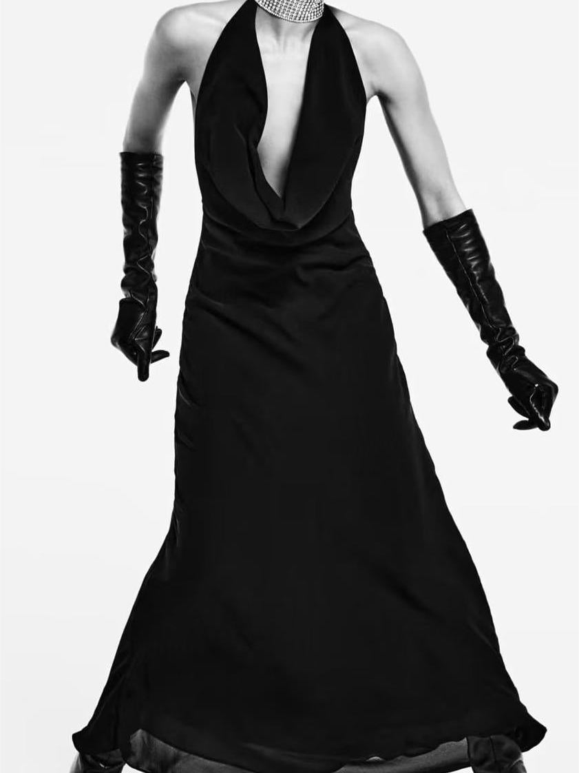 Halterneck Pleated Design Drape Dress