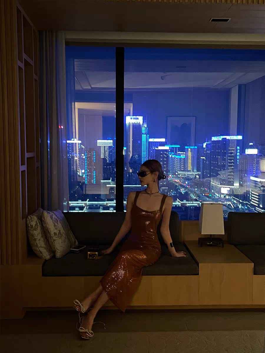 Bronze City Lights Sequin Midi Dress