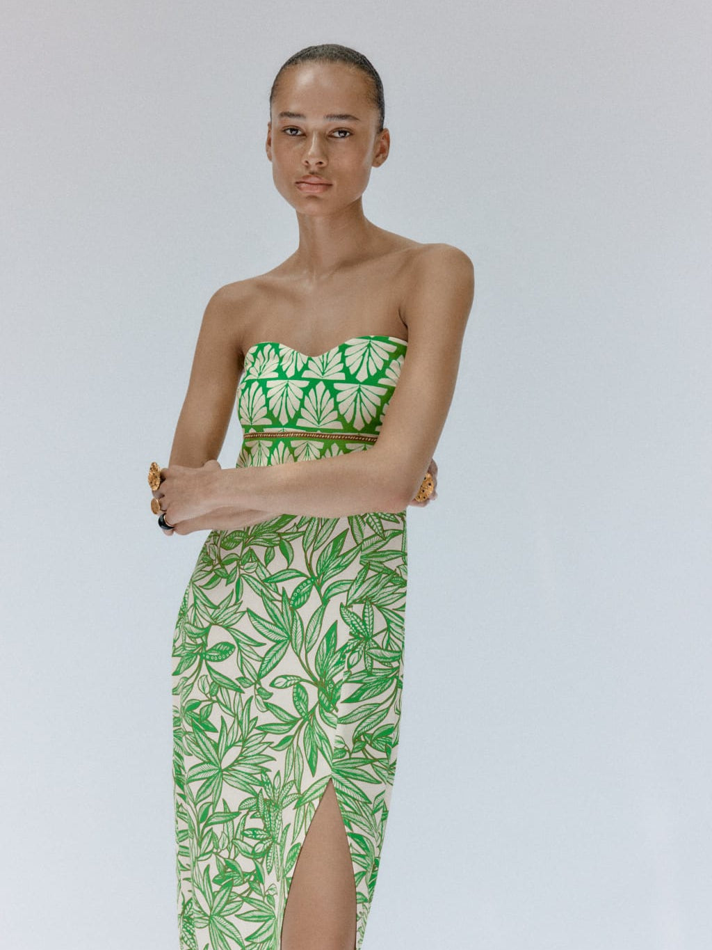 Linen Printed Tube Dress with Slit