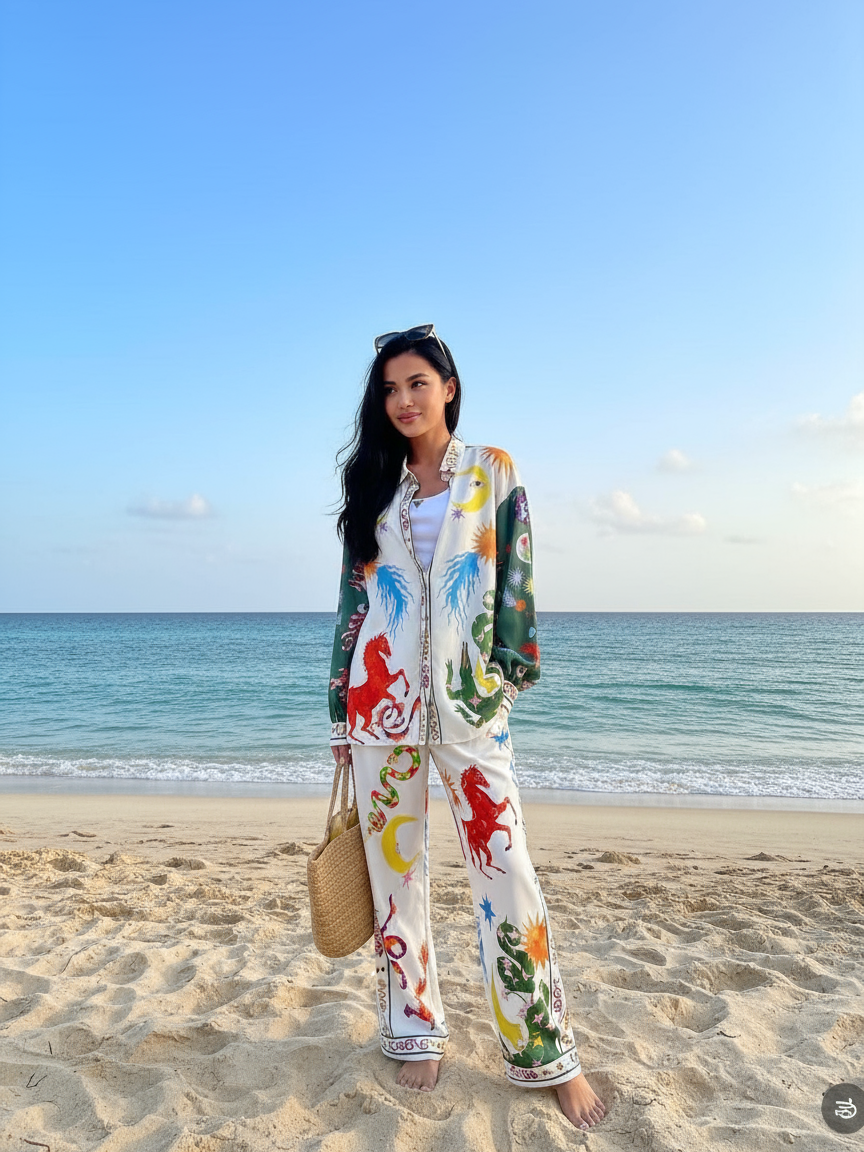 Full Sleeve Sunshine Crocodile Print Shirt & Pants Coord Set