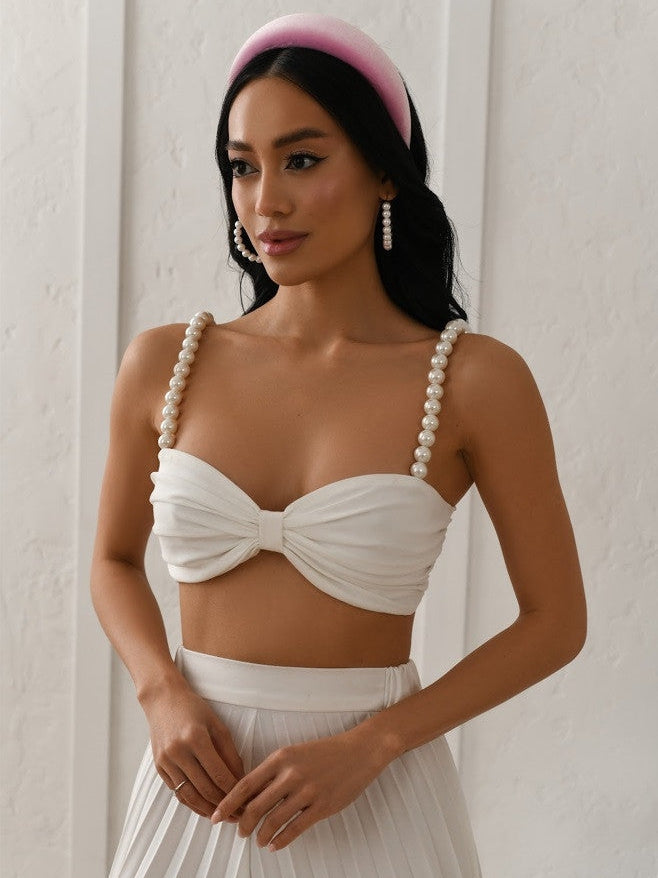 Pearl Koticim Bralette with Cape & Pants 3 Piece Set-White