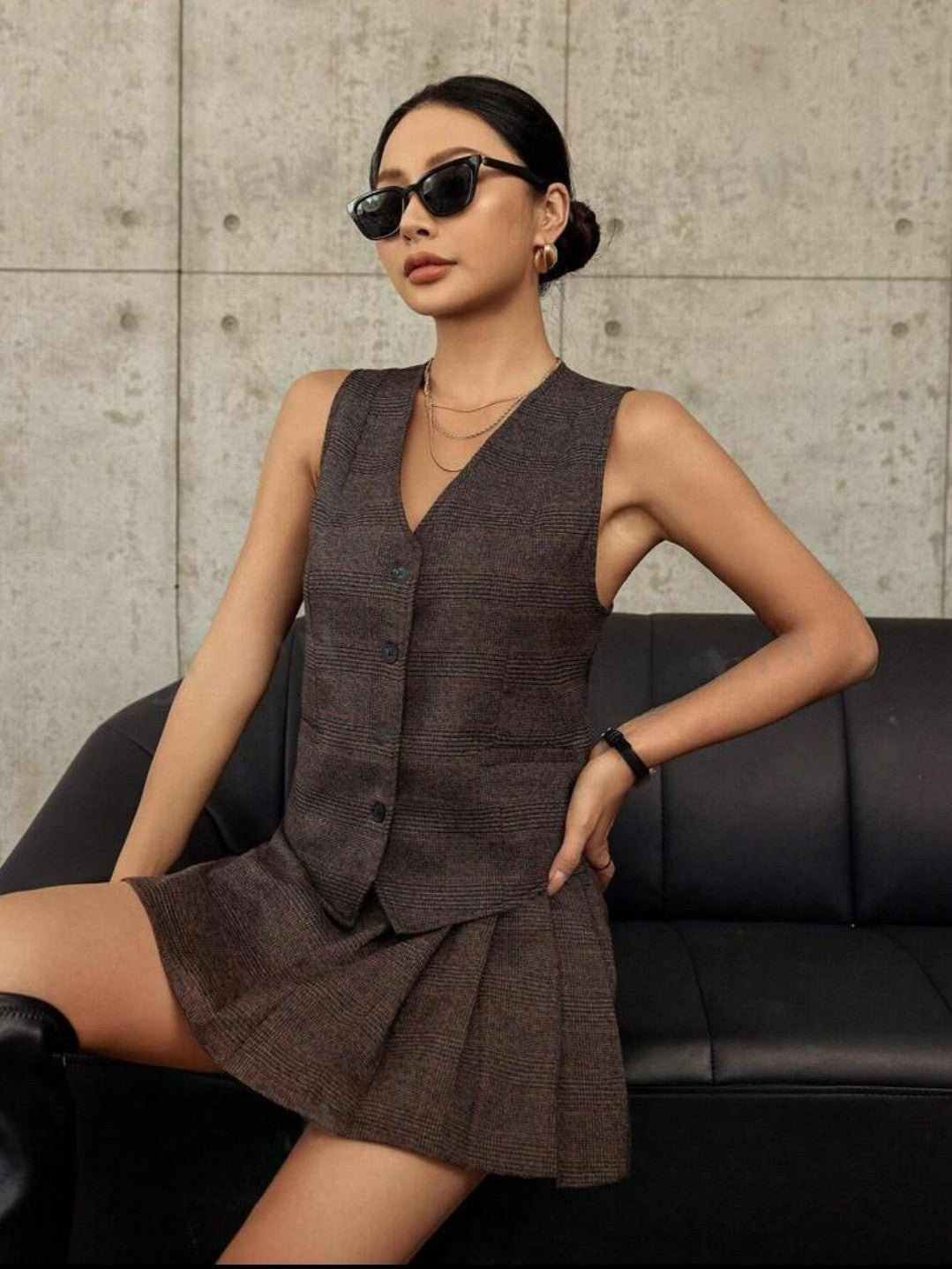 Brown Waist Coat Vest & Skirt Coord Set