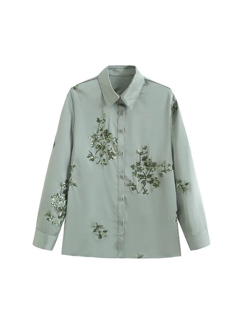 Embroidered Sequin Shirt & Pants Coord Set