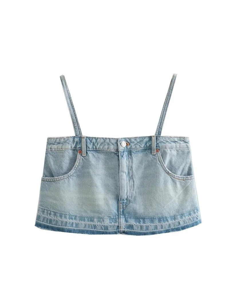 Spaghetti Strap Cami Denim Crop Top