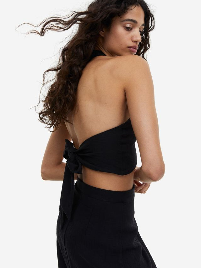 Cropped Halter neck Top & Wrap Embroidered Skirt Coord Set