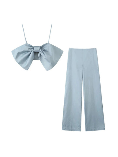 Bow Applique Top & Wide Leg Pant Coord Set