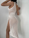 Knitted Hollow Out Split Beach Bikini Cover up See through Maxi