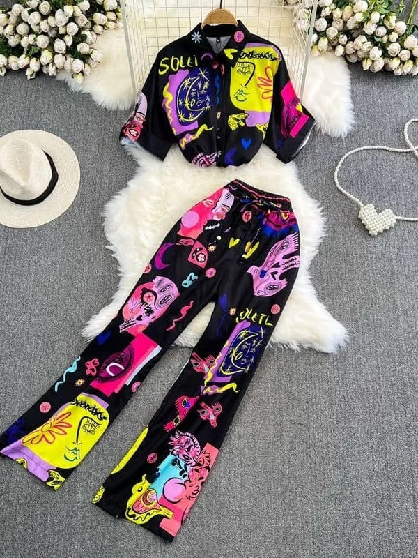 Abstract Print Shirt & Pants Co-ord Set