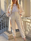Beige/ Off White High Waist Ankle Length Pants