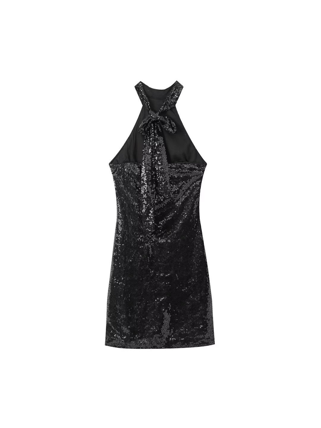 Black & Red Halter Neck Sequins Short Dress