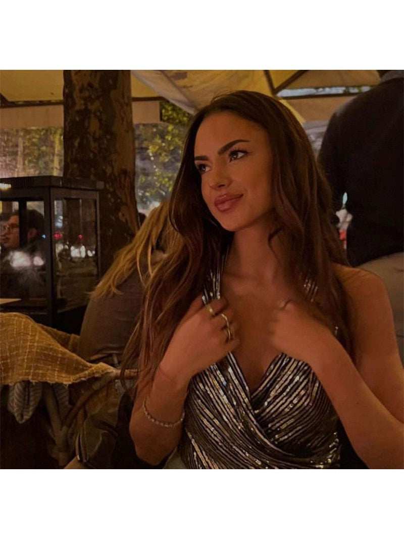 Silver Sequins Halterneck Cross Wrap Top