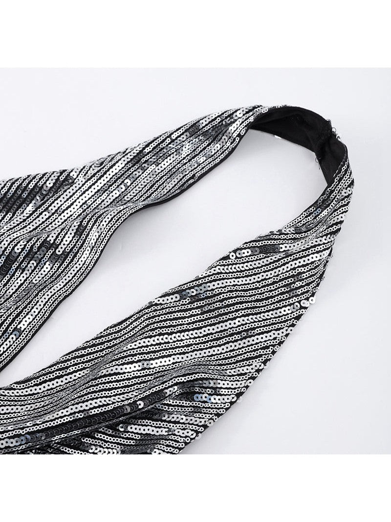 Silver Sequins Halterneck Cross Wrap Top