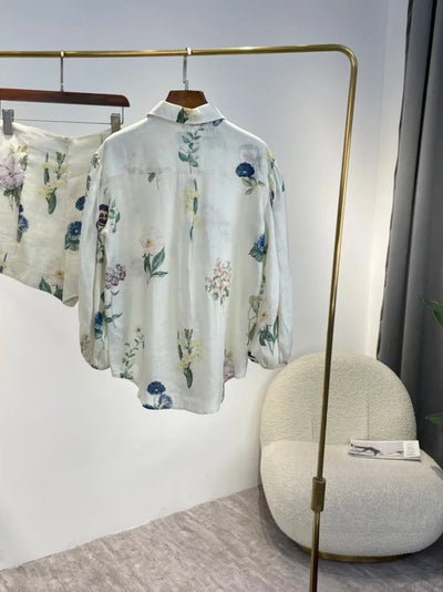Floral Print Linen Shirt & Shorts Coord Set
