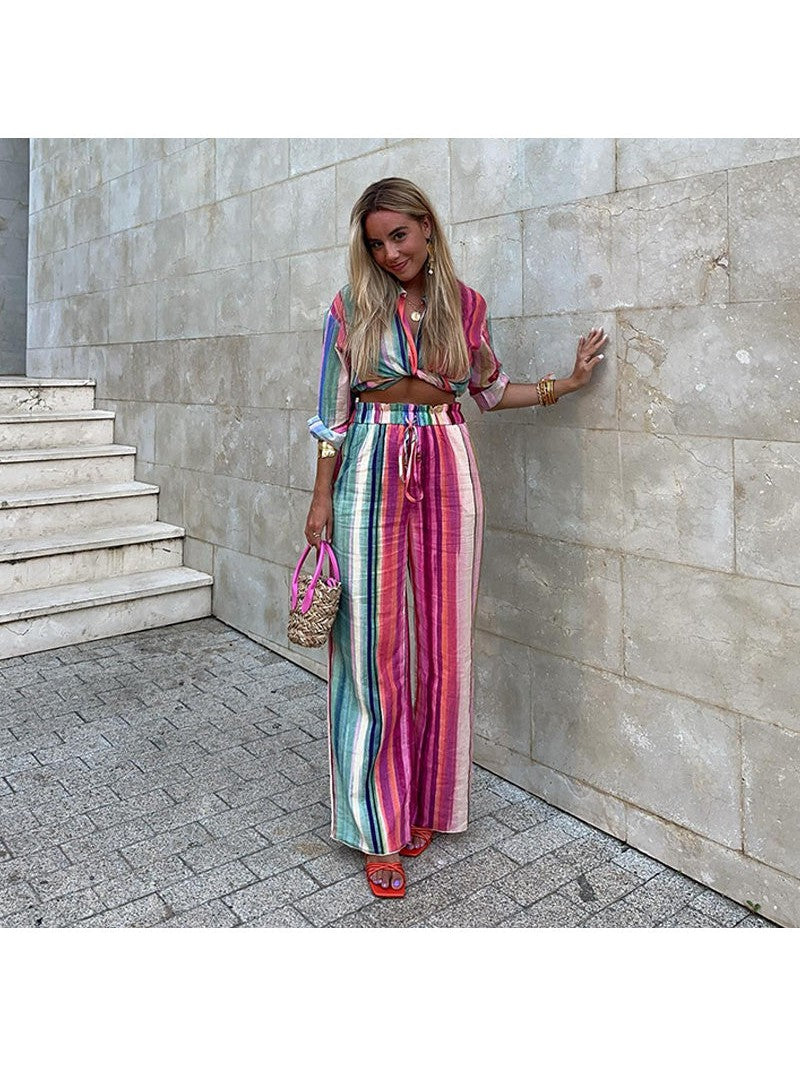 Striped Linen Shirt & Pants Coord Set