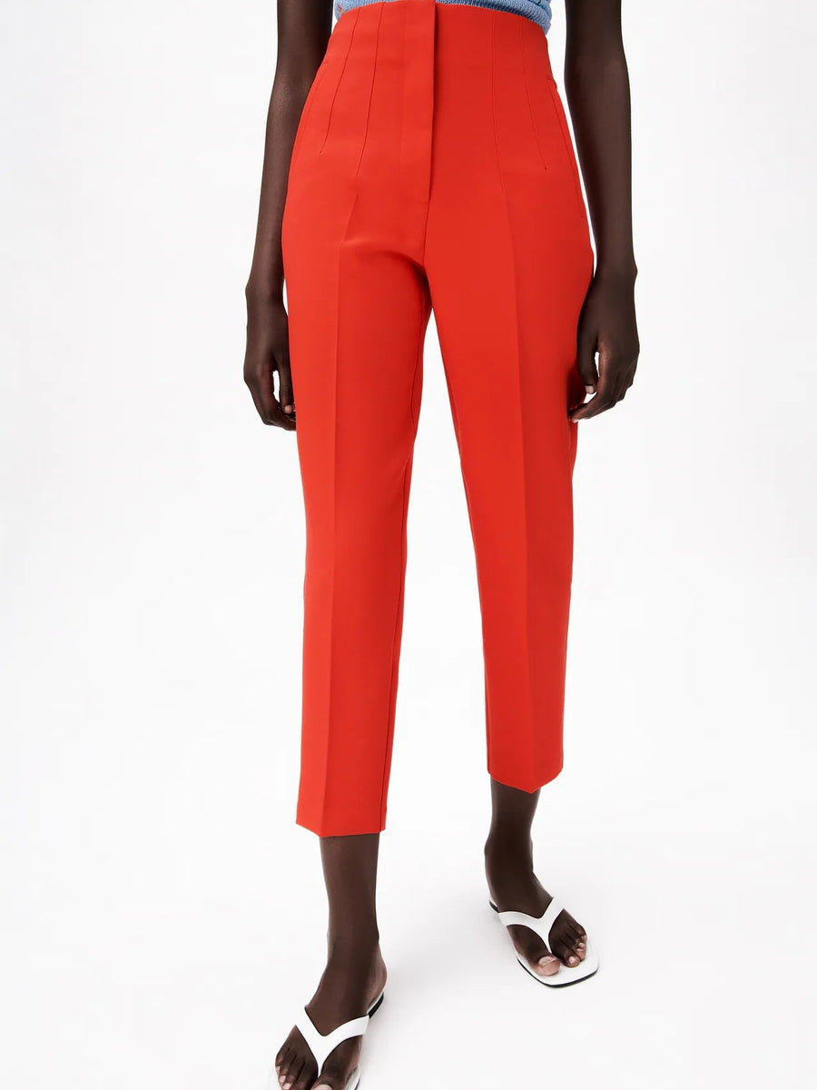 Red High Waist Ankle Length Pants