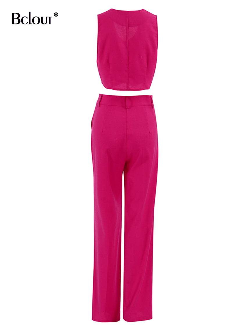 Linen Waist Coat Vest & High Waist Pants Coord Set