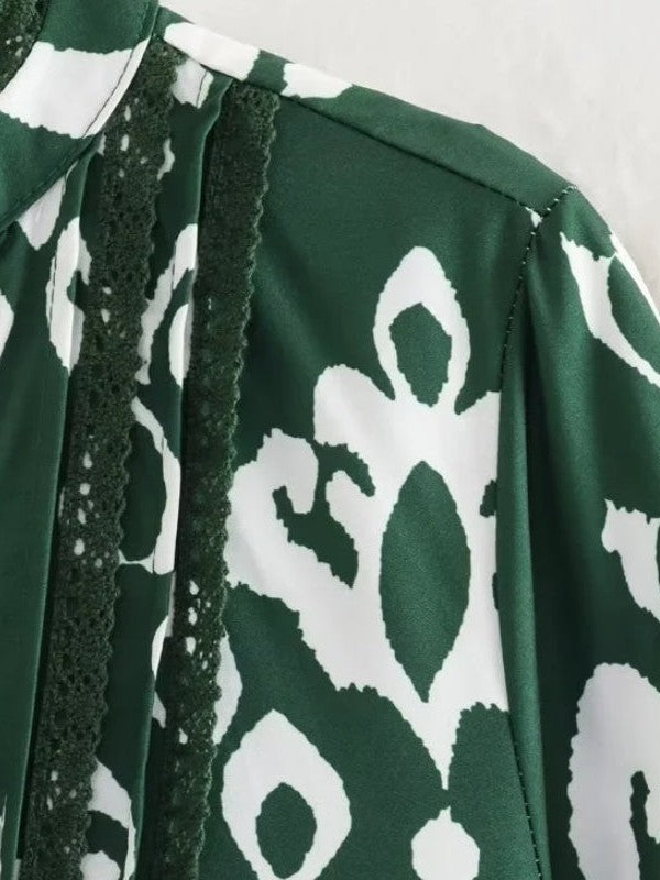 Floral Print Casual Loose Dress Green