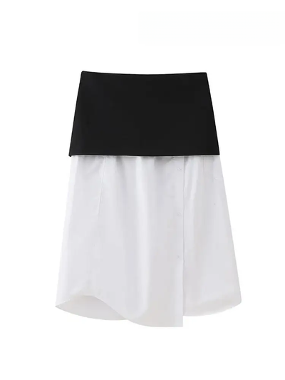 Black & White High Waist Zipper Long Skirt