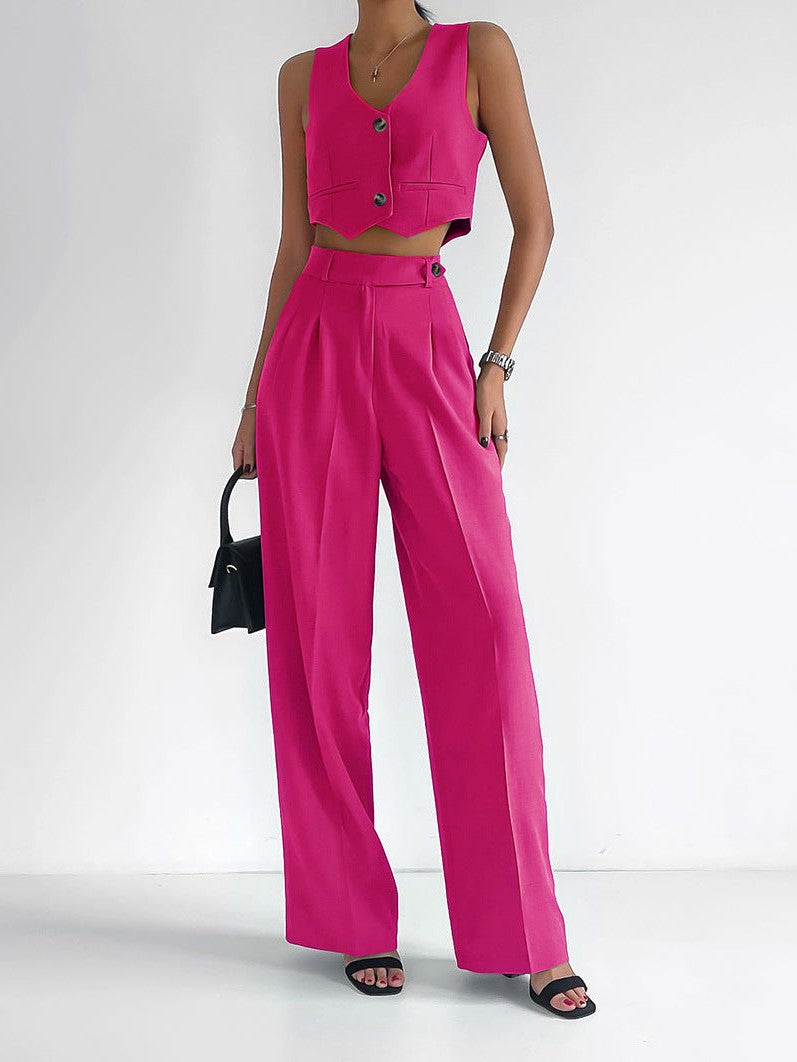 Linen Waist Coat Vest & High Waist Pants Coord Set