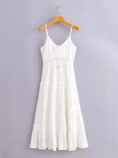 White Cotton Spaghetti Strap Cutout Maxi Dress