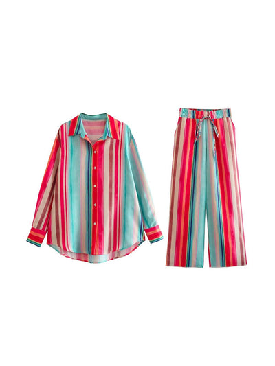 Striped Linen Shirt & Pants Coord Set