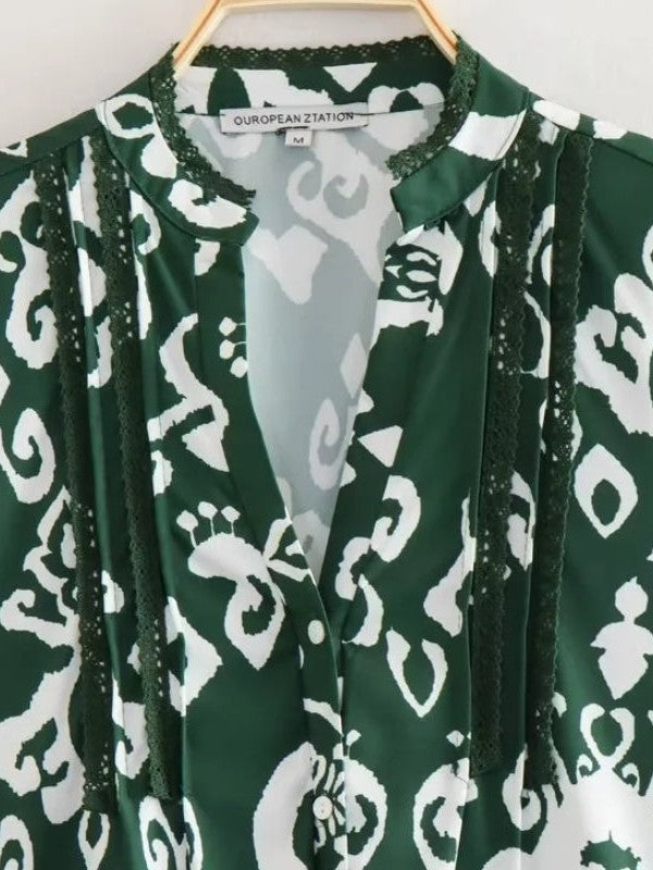 Floral Print Casual Loose Dress Green