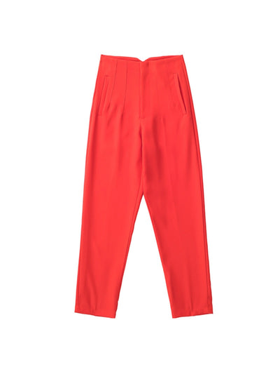 Red High Waist Ankle Length Pants
