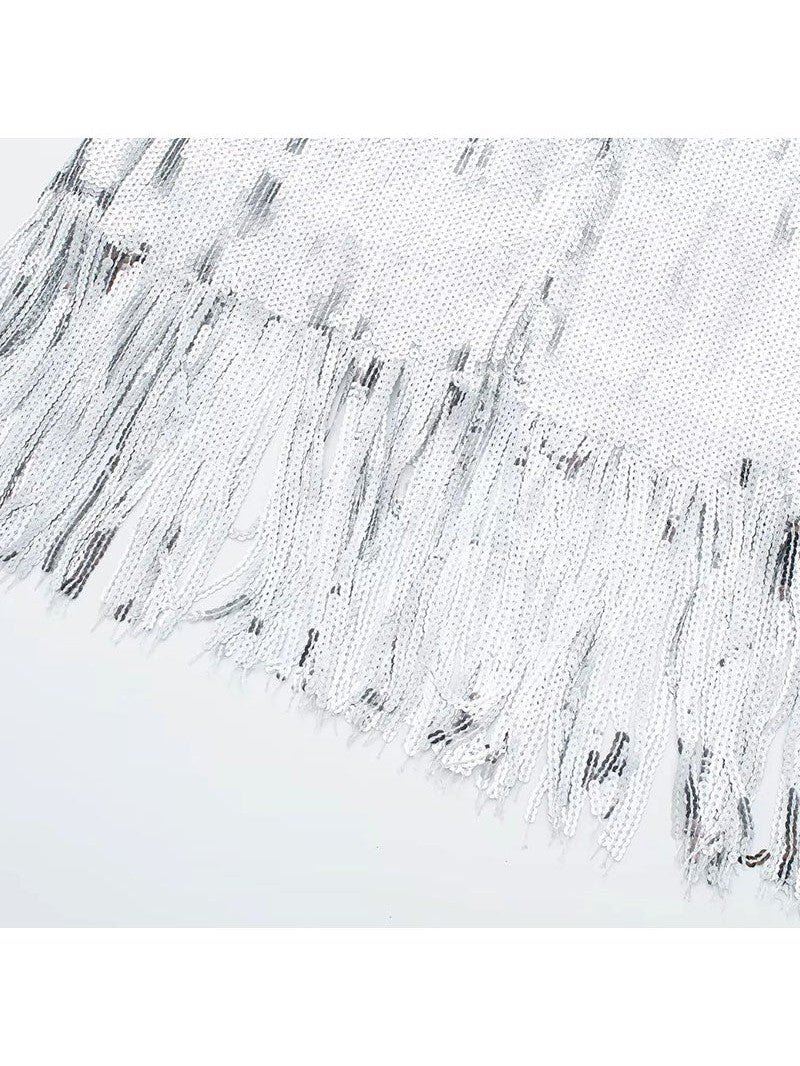 Silver Sequins Tassel Dress