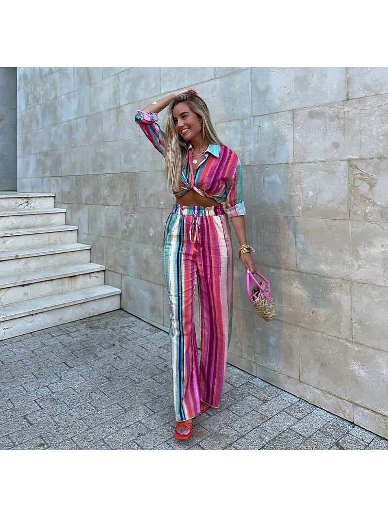 Striped Linen Shirt & Pants Coord Set