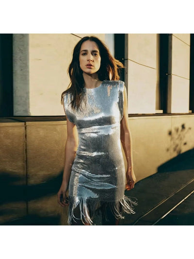 Silver Sequins Tassel Dress